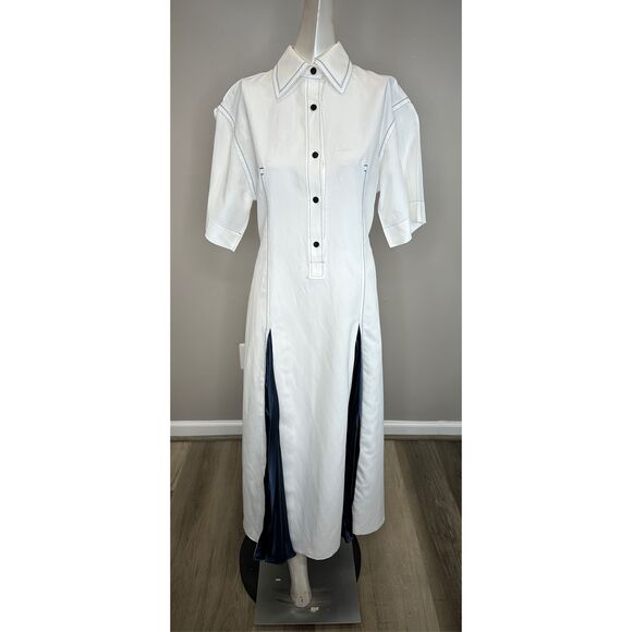 FERRAGAMO Topstitched satin-trimmed poplin midi dress Size IT38/US2 $2600 - Picture 3 of 12